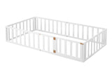 Twin Size Wood Floor Bed Frame with Fence and Door, White WF299299AAK