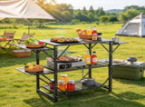 One-Piece Folding Camping Kitchen Table, Portable Cook Station with Carrying Bag, Table with 4 Iron 60994744