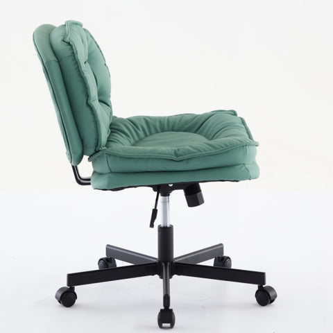 ZUN Armless-Office Desk Chair with Wheels: PU Leather Cross Legged Wide Chair,Comfortable Adjustable 62866664