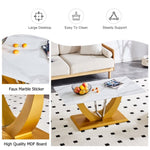 ZUN Coffee table.Modern minimalist Tempered glass with sticker desktop ,golden MDF legs and stainless W1151P149682