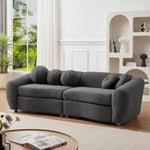 ZUN 87.7" Modern Curved Sofa, Back Upholstered Couch with 5 Decorative Throw Pillows, Teddy Fabric Couch 82719769