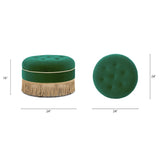 Yolanda 24" Round Upholstered Accent Ottoman, Ultramarine Green Velvet with Gold Trim B2719P364403