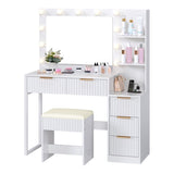 White particleboard with a melamine finish, 5-drawer, 2-shelf dressing table set with 11 three-tone 87445404