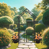 Metal Garden Arch with Gate with planter W80.71*H97.24 Climbing Plants Support Rose Arch Outdoor W1586P278425