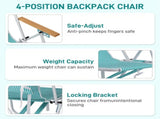 4-Position Backpack Beach Chair with Aluminum Frame, Wooden Armrests, Pillow and Pockets, Mint 57064864
