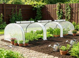 White 9.7' x 3' x 2.5' Mini Tunnel Greenhouse Portable Outdoor Garden Structure, 3 Zipper Doors, 74186208