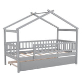 Twin Size Wooden House Bed with Twin Size Trundle, Gray WF302178AAE