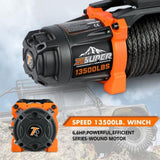 ZESUPER 12V 13500 lb Load Capacity Winch Synthetic Rope Hook Winch Kit Waterproof IP66 W121863300