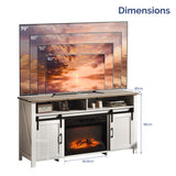 58" White Wash & Brown Top Barn Door Fireplace TV Stand for 23" Insert, Sliding Track Design 65998753