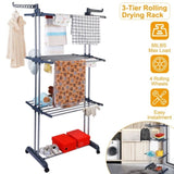 ZUN Clothes Rack Rolling Collapsible Laundry Dryer Hanger Stand Rail Shelve Wardrobe Clothing 66005326