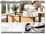 Compact Rolling Bamboo Laundry Hamper with Lid, 2 Sorting Compartments Removable Oxford Liner Bags 81509674