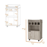 FM FURNITURE Crozier Bart Cart, with 1 shelf, 1 door and four built-in wine rack,Macadamia B128P321058