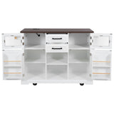 K&K 54.9" Kitchen Island with Drop Leaf, Power Outlet, Kitchen Storage Cart with 4 Door Shelves, N707P300277W