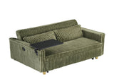 The pull-out push-in green corduroy sofa with dual functions, equipped with a movable tabletop W3371P302294