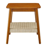 ZUN 23" Mid-Century Table with Woven Shelf, Boho Table with Storage, Bedside Tables, Small W1801109588