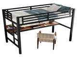 Metal Twin Size Loft Bed with Power Outlet and LED Lighted, Space-Saving, Noise Reduced, Black W1580P372863