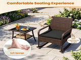 3-Piece PE Wicker Patio Rocking Chair Set, Ergonomic Rocking Bistro Set with 2-Tier Side Table & 60814426