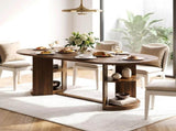 70.9" Oval Dining Table for 6 People, Fluted Panel Legs with 2 Side Open Storage Shelves, MDF 82595714
