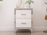Elegant High Gloss Nightstand with Metal Handle,Mirrored Bedside Table with 2 Drawers for 20717890