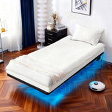 Black Twin Size Floating Platform Metal Bed Frame - 14 Inch Height, Built-in LED Strip Light & Power 81066518