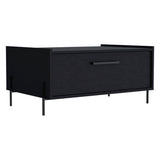 Shan 15" High Minimalistic Coffe Table with Pull Down Cabinet and Open Shelf Black B070P254759