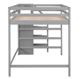 ZUN Full Size Loft Bed with Built-in Storage Wardrobe and Staircase, Gray 62610883