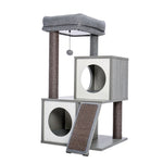 ZUN Modern Wood Cat Tree Cat Tower With Double Condos Spacious Perch Sisal Scratching Posts and 06646729