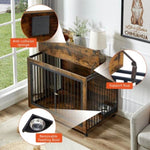 ZUN Furniture Style Dog Crate Side Table With Rotatable Feeding Bowl, Wheels, Three Doors, Flip-Up Top W1820106190