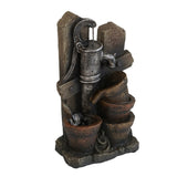 7.7x3.9x13.6" Brown and Gray Water Fountain with Antique Water Pump Design and LED Light W2078138943