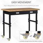 ZUN 47" Garage Work Bench with Drawer and Wheels, Height Adjustable Legs, Bamboo Tabletop Workstation 55699608