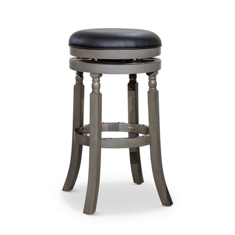 ZUN 30" Bar Stool, Weathered Gray Finish, Black Leather Seat B04660735