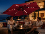 9ft Solar LED Patio Umbrella with Push Button Tilt & Crank, 6 Ribs Waterproof Polyester Outdoor 48244642