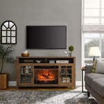 ZUN 55 inch TV Media Stand with Electric Fireplace KD Inserts Heater,Reclaimed Barnwood Color W1769132634