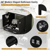 36" Black Bathroom Vanity with Ceramic Sink, Soft-Close Doors, Double Storage Shelves & Divided N729P276609B
