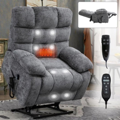 ZUN Lift Recliner Chair Heat Massage Dual Motor Infinite Position Up to 350 LBS Large Electric Power W1803P151610