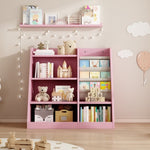 ZUN Pink Wooden Toy Storage Organizer Cabinet Kids Bookshelf Children Bookcase Toddler Baby Sling Book W2876P233538