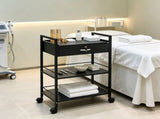 3-Tier Beauty Salon Trolley Cart with Lockable Drawer, MDF Rolling Storage Station, 4 Wheels 11809650