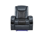 ZUN ACME Alair Power Motion Recliner w/Bluetooth Speaker & Cooling Cup Holder, Blue & Black Leather Aire LV02459