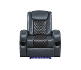 ZUN ACME Alair Power Motion Recliner w/Bluetooth Speaker & Cooling Cup Holder, Blue & Black Leather Aire LV02459