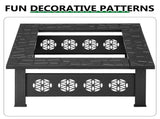 32 Inch Square Outdoor Wood Pit Table, Heavy Duty Wrought Iron Firepit with Pyramid 67409235