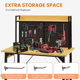 48''Adjustable Workbench with pegboard, Heavy Duty Wooden Desktop Workbench with Wheels, 1600 lb. 00789483