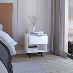 ZUN Crail Nightstand with 1 Open Storage Shelf, 1 Drawer and Wooden Legs B200P188872