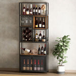 ZUN 82.7" Industrial Tall Black Bar Wine Rack Cabinet with Glass Holder Wood Home Bar Cabinet WF325110AAB