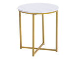 Round Side Table 404060cm, Cross Frame, Single Tier, Faux White Marble PVC Top, Gold Powder Coated 36514617