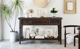 Classic Retro Style Console Table with Three Top Drawers and Open Style Bottom Shelf, Easy Assembly 97945563