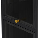 Modern Three-tier Glass Door Cabinet with Featuring Four-tier Storage, for Entryway Living Room W757P241564