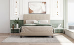 ZUN Upholstered Platform Bed with Tufted Headboard, Box Spring Needed, Beige Linen Fabric, Queen Size WF280787AAA