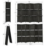 Foldable Room Screen with Storage Shelves - 106.5"x71" Max Size, Hand-Woven Fiber & Poplar Wood 10322052