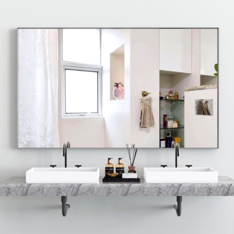 ZUN 60*36" Oversized Modern Rectangle Bathroom Mirror with Silver Frame Decorative Large Wall Mirrors W708140625