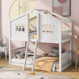 ZUN Twin Over Twin House Bunk Bed With Ladder, Wood Bed-White 63586267